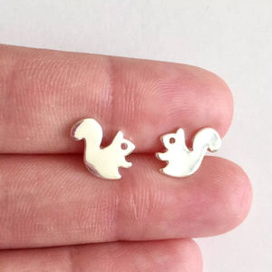 Small Silver Squirrel Stud Earrings in Silver